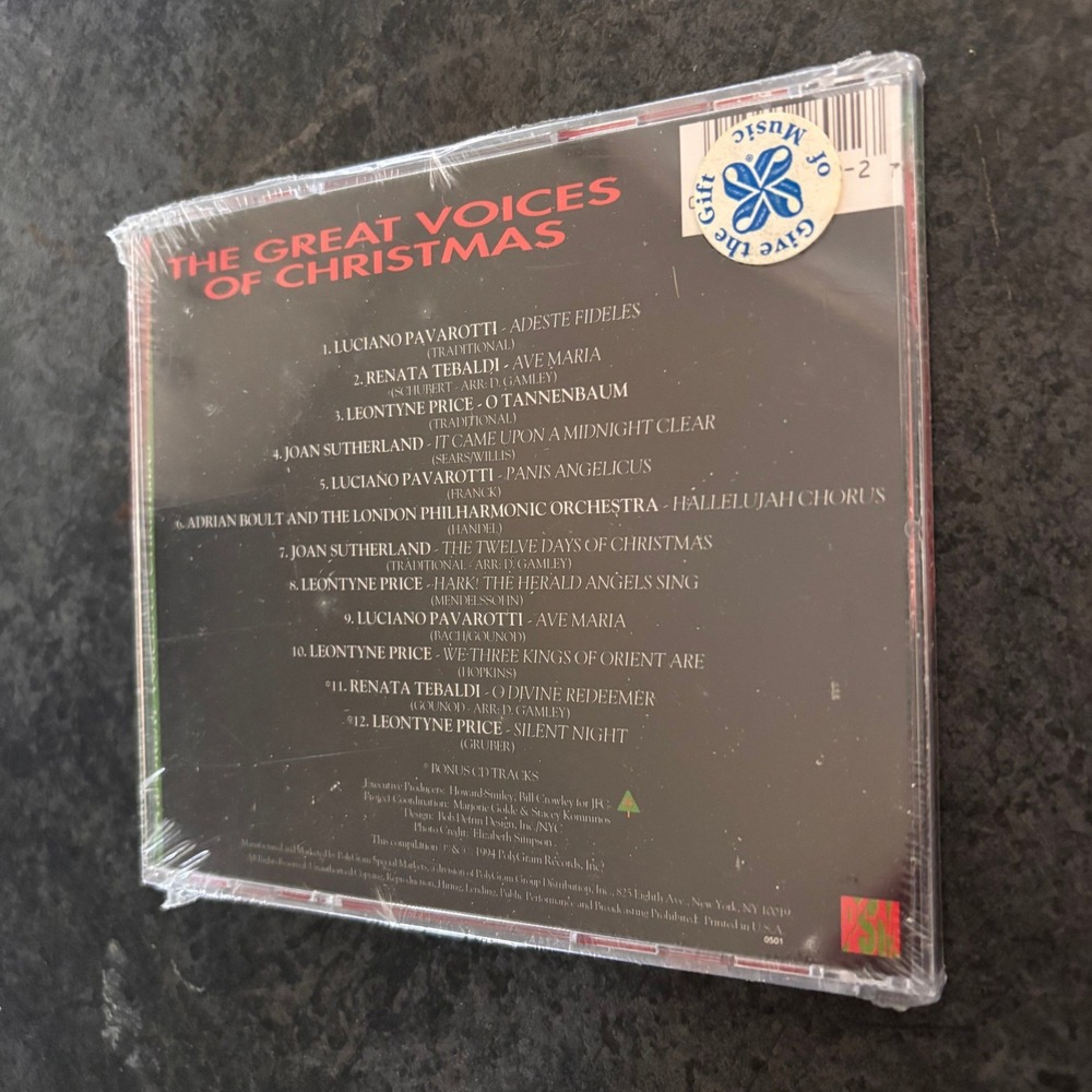 The Great Voices of Christmas CD Pavarotti Tebaldi Price Sutherland 1994 New - Picture 2 of 2